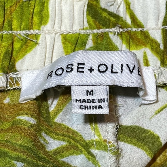 Rose & Olive Floral Sheer Wide Leg Pants Womens Size Medium Green Drawstring - Picture 4 of 11